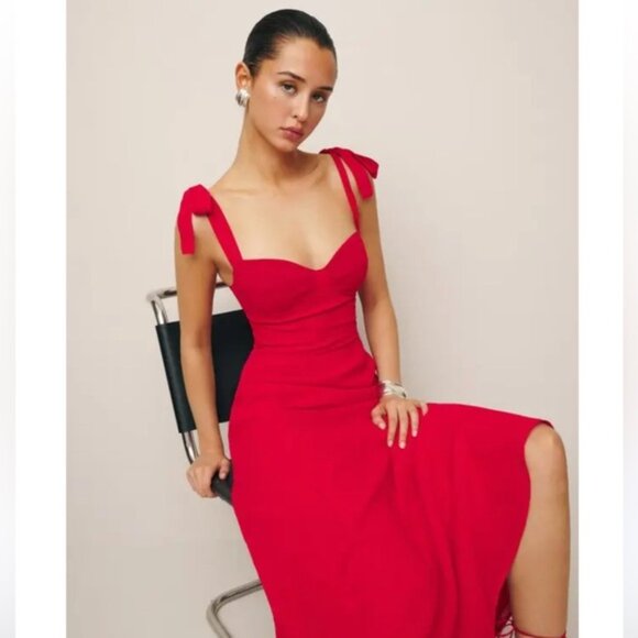 Reformation Nadira Sleeveless Midi Dress Poinsettia - Picture 5 of 7